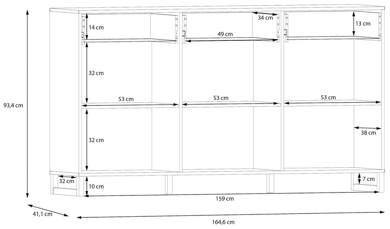 Sideboard SILBA Salbei 3 Türen 3 Schubladen