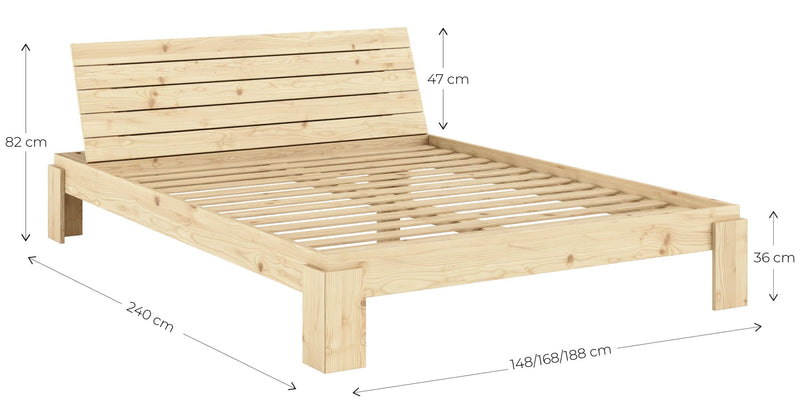 Massivholzbett Stauraumbett LAYERS BED HEADBOARD Kiefer natur 3 Größen