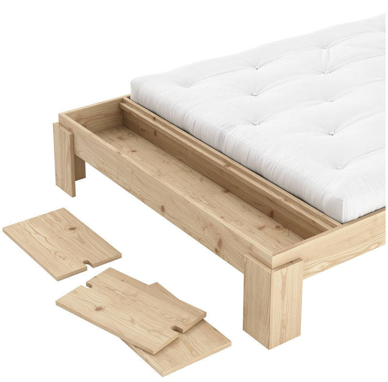 Stauraumbett Massivholzbett LAYERS BED BENCH Kiefer natur 3 Größen