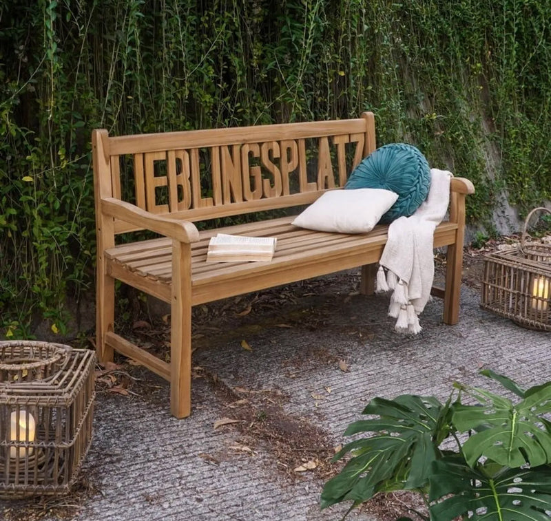 Teak Gartenbank LIEBLINGSPLATZ 150 cm 3-sitzig mit Armlehne