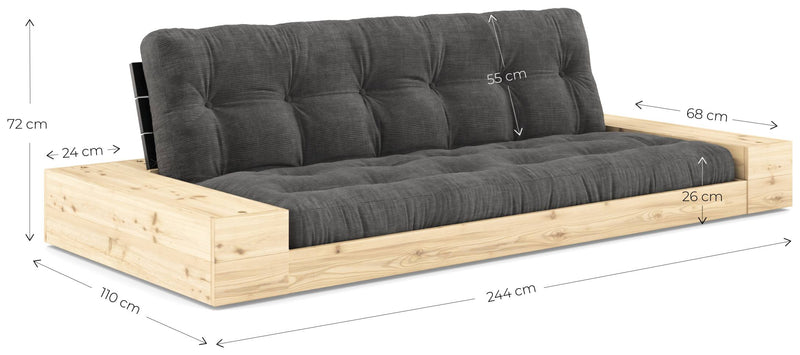 Schlafsofa Ausziehsofa BASE mit Seitenkästen Kiefer massiv lackiert Karup