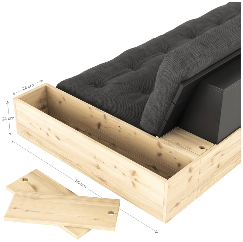 Schlafsofa Ausziehsofa BASE mit Seitenkästen Kiefer massiv lackiert Karup