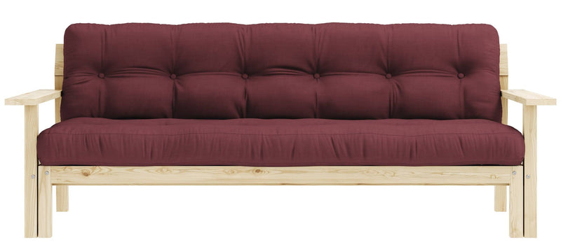 Schlafsofa UNWIND Polster Bordeaux rot Sofagestell Kiefer massiv