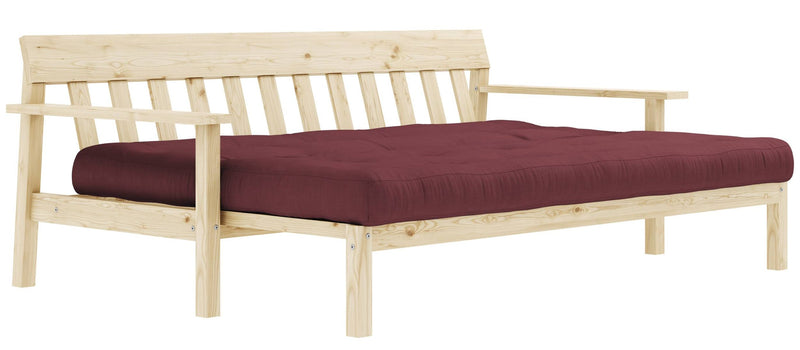 Schlafsofa UNWIND Polster Bordeaux rot Sofagestell Kiefer massiv