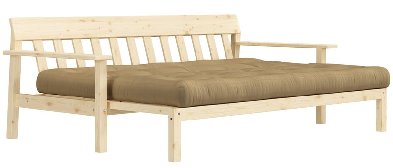 Schlafsofa UNWIND Polster Wheatbeige Sofagestell Kiefer massiv