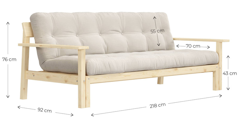 Schlafsofa UNWIND Sofa mit ausziehbarem Sitz Kiefer massiv lackiert 