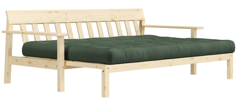 Schlafsofa UNWIND Polster Olive green Sofagestell Kiefer massiv