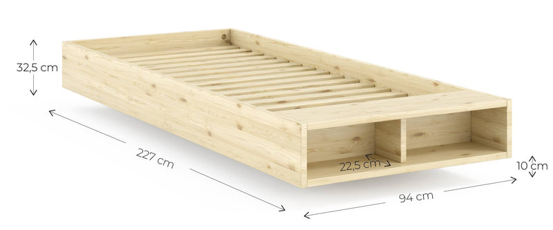 Schwebebett Massivholzbett MERGE BED Kiefer natur 5 Größen