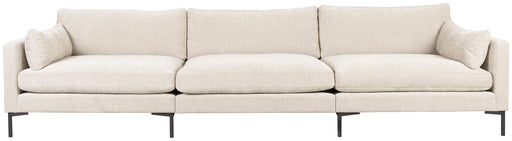 Zuiver 4,5-sitzer Sofa SUMMER CREAM in Creme-Beige mit drei Sitzkissen und metallenen Beinen, Gesamtansicht von vorne.