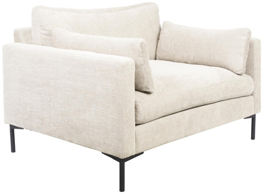 Zuiver Sessel LOVE SEAT SUMMER CREAM in Creme mit Metallgestell in Schwarz, Gesamtansicht von vorne.