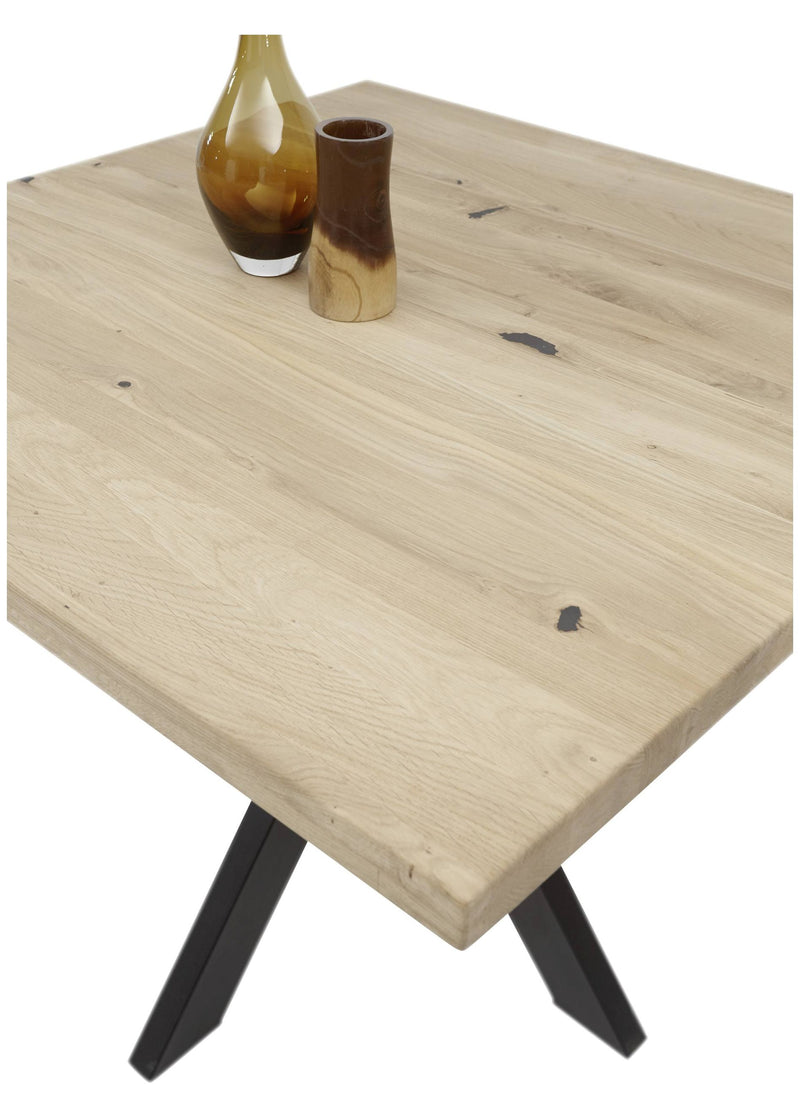 Esstisch MICKY 100 x 100 cm Eiche massiv X-Gestell Metall schwarz
