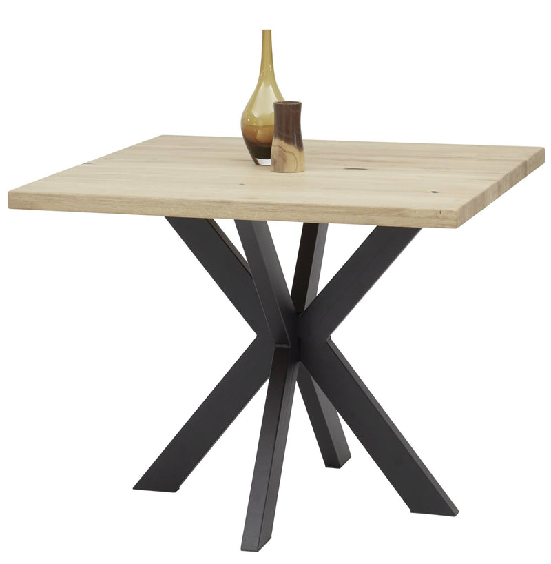 Esstisch MICKY 100 x 100 cm Eiche massiv X-Gestell Metall schwarz