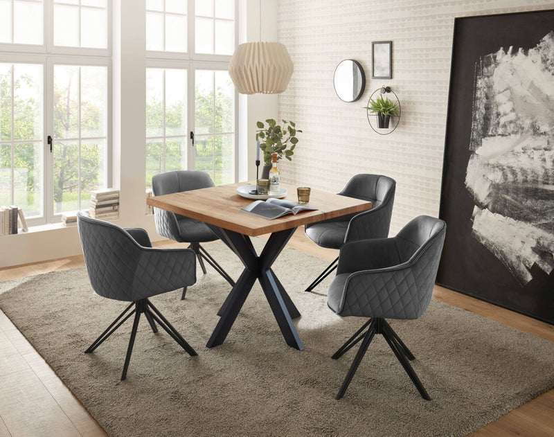 Esstisch MICKY 100 x 100 cm Eiche massiv X-Gestell Metall schwarz