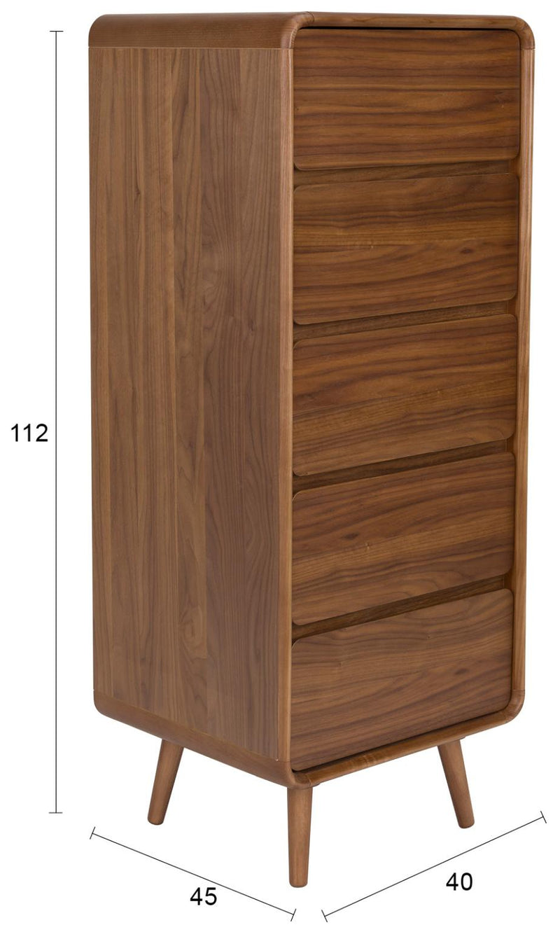 Schrank Kommode RISE Walnuss von ZUIVER mit 5 Schubkästen