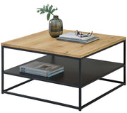 Wohnzimmertisch TILDA 75 x 75 Platte Eiche geölt Metallgestell mit Ablage
