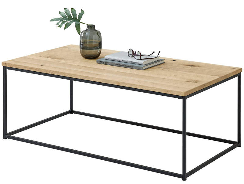 Wohnzimmertisch THOR 110 x 60 cm Platte Eiche geölt Metallgestell schwarz