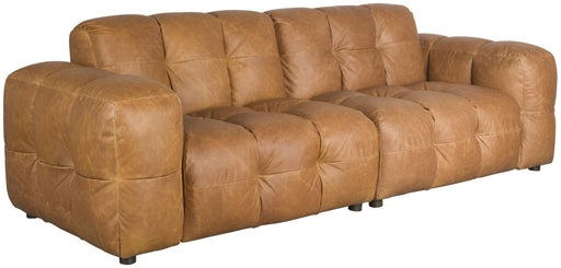 HACKMAN 3-Sitzer Sofa Echtleder Cognac, Gesamtansicht mit gepolsterten Sitzmodulen und Armlehnen.