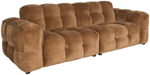 HACKMAN 3-Sitzer Sofa Velours Cognac in Gesamtansicht mit charakteristischen Wölbungen und abgerundeten Armlehnen.