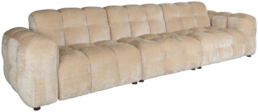 HACKMAN 4,5-Sitzer Sofa Velours Beige von DUTCHBONE in Gesamtansicht mit gepolsterten Armlehnen und gesteppter Rückenlehne.