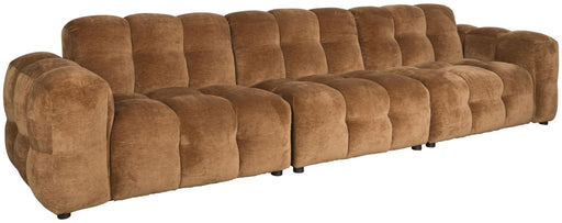 HACKMAN 4,5-Sitzer Sofa Velours Cognac in Gesamtansicht mit charakteristischen Polsterwulsten und gerundeten Armlehnen.
