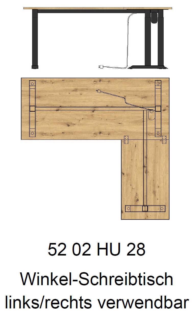 Höhenverstellbarer Eckschreibtisch SONOS Altesche furniert 185 x 177cm