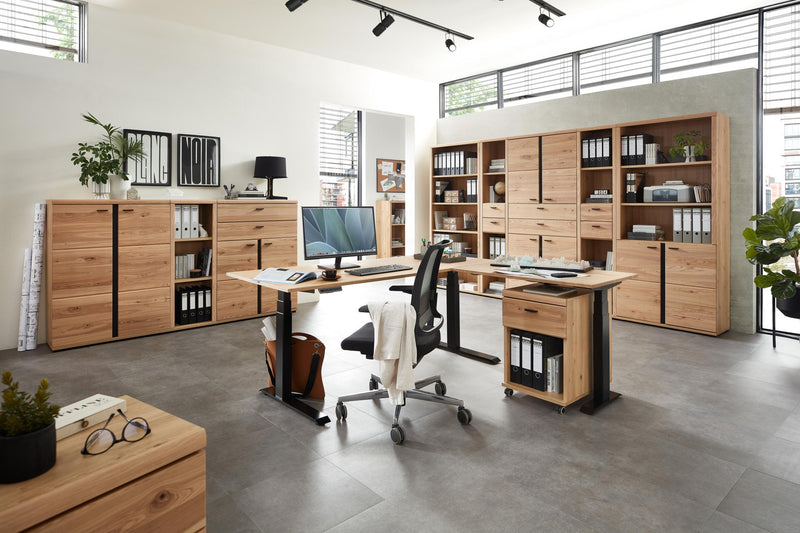 Höhenverstellbarer Eckschreibtisch SONOS Altesche furniert 185 x 177cm
