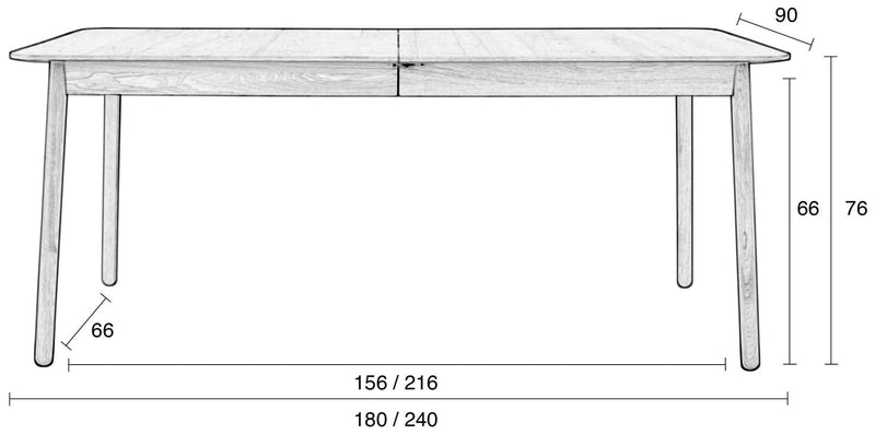 Esstisch GLIMPS von ZUIVER 180 x 90 ausziehbar Eiche furniert