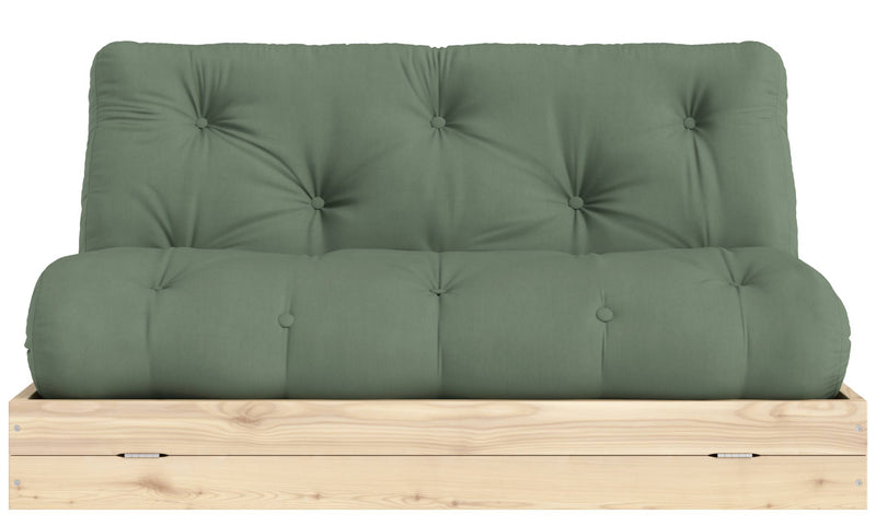 Schlafsofa FLIP Sofa Bett Kiefer massiv unbehandelt Polster Olive Green Klappcouch von Karup