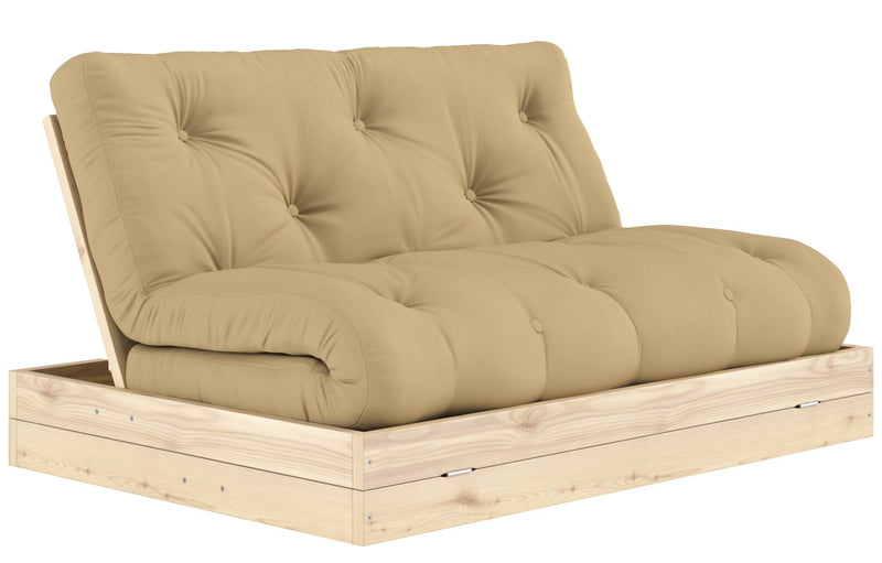 Schlafsofa FLIP Sofa Bett Kiefer massiv unbehandelt Polster Wheatbeige Klappcouch von Karup
