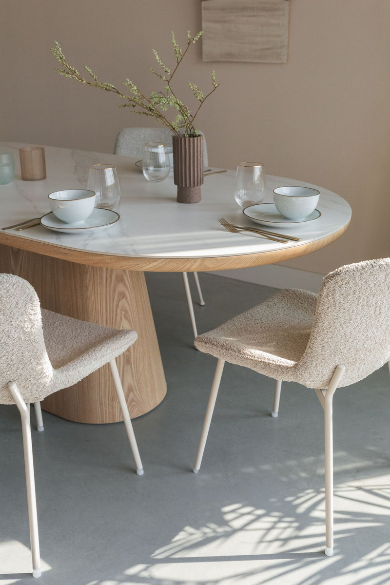 Esstisch ALMIRA Oval 180 x 90 Eiche Furnier Platte in Marmoroptik