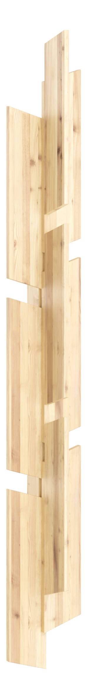 Wandgarderobe KEEPER Kiefer Natur aus Massivholz mit gestaffelten Ablagefächern in Gesamtansicht von der Seite.