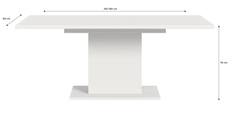 Esstisch ausziehbar Weiß, modernes Design, Säulen-Fußgestell