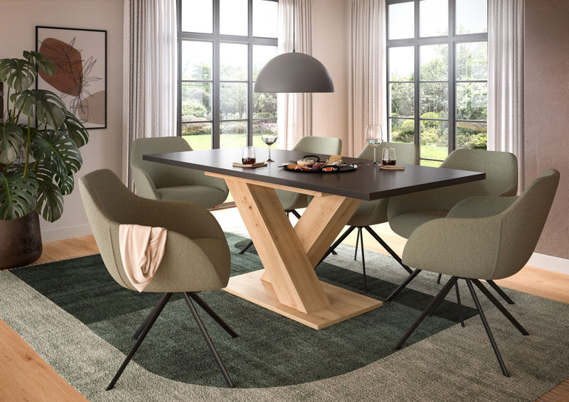 Esstisch ausziehbar Artisan Grau, X-Fuß, 150-190 cm, modern