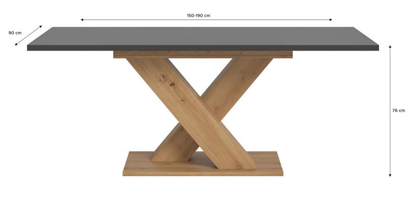 Esstisch ausziehbar Artisan Grau, X-Fuß, 150-190 cm, modern