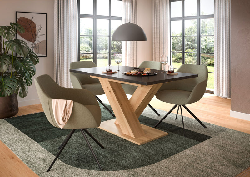 Esstisch ausziehbar Artisan Grau, X-Fuß, 150-190 cm, modern