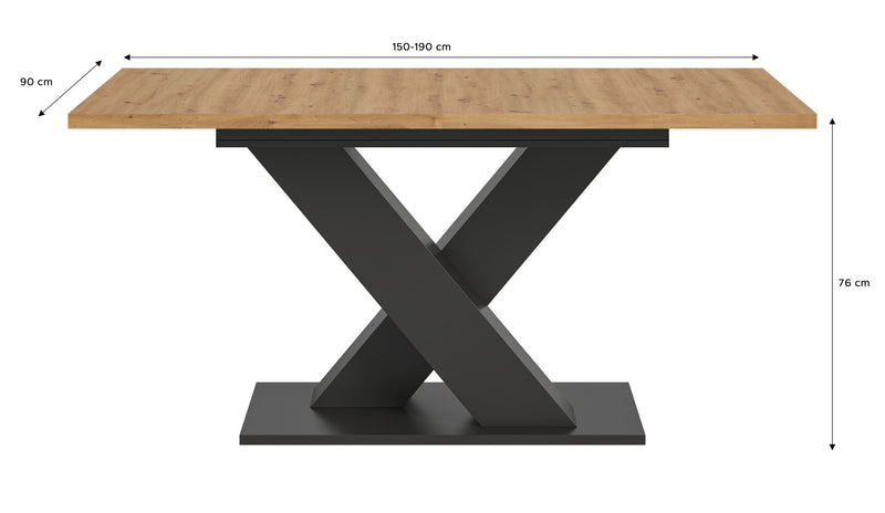 Esstisch ausziehbar Artisan Grau X-Fußgestell 150-190x76x90 cm
