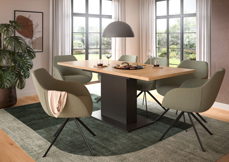 Esstisch ausziehbar Artisan Grau, 150-190 cm, Säulenfuß, FSC-zertifiziert