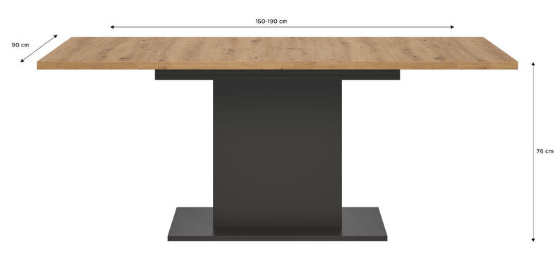 Esstisch ausziehbar Artisan Grau, 150-190 cm, Säulenfuß, FSC-zertifiziert