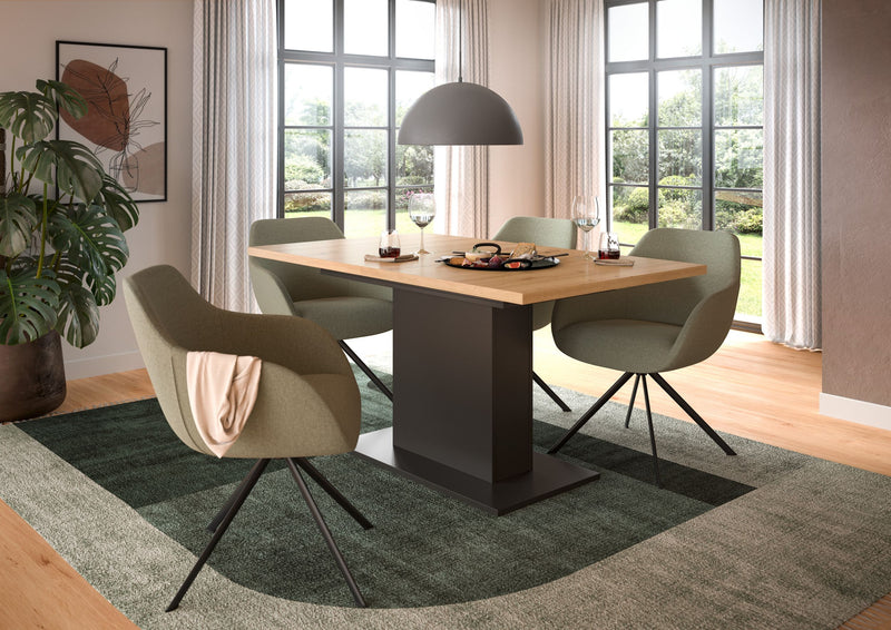 Esstisch ausziehbar Artisan Grau, 150-190 cm, Säulenfuß, FSC-zertifiziert