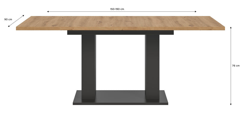 Esstisch ausziehbar Grau/Artisan, 150-190cm, Doppelsäulen-Fußgestell