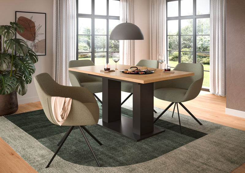 Esstisch ausziehbar Grau/Artisan, 150-190cm, Doppelsäulen-Fußgestell