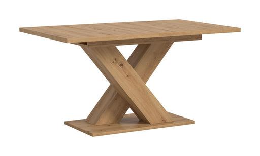 Esstisch ausziehbar Artisan Nachbildung mit X-förmigem Holzfußgestell in Gesamtansicht.