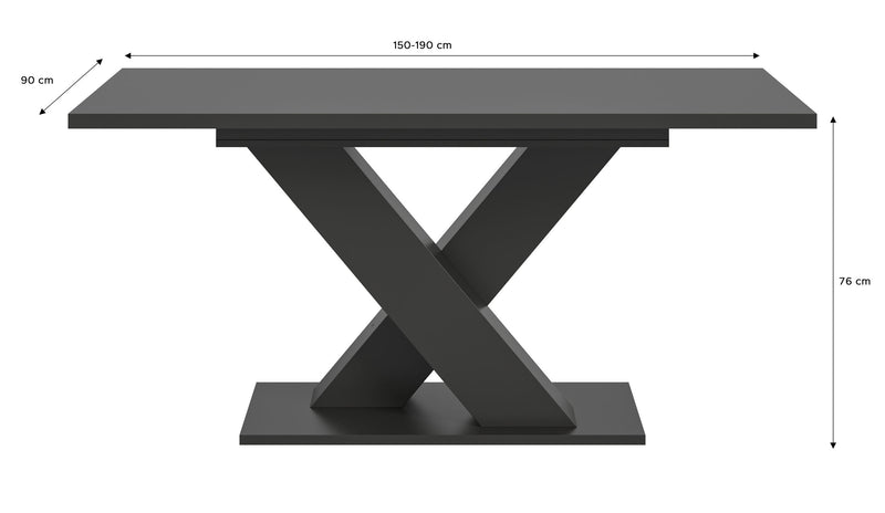 Esstisch Motion Grau, ausziehbar, X-Fußgestell, 150-190 cm