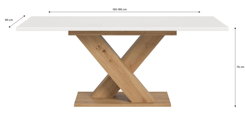 Esstisch ausziehbar Artisan/Weiß, X-Fußgestell, 150-190 cm
