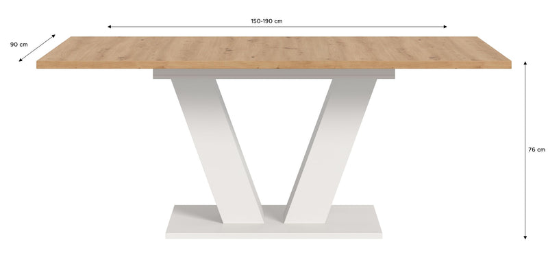 Esstisch ausziehbar Artisan/Weiß 150-190x76x90 cm V-Fußgestell