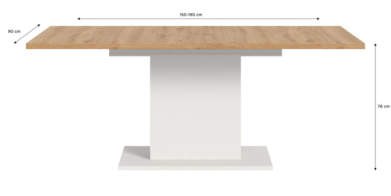 Esstisch ausziehbar Artisan/Weiß, modernes Design, 150-190 cm