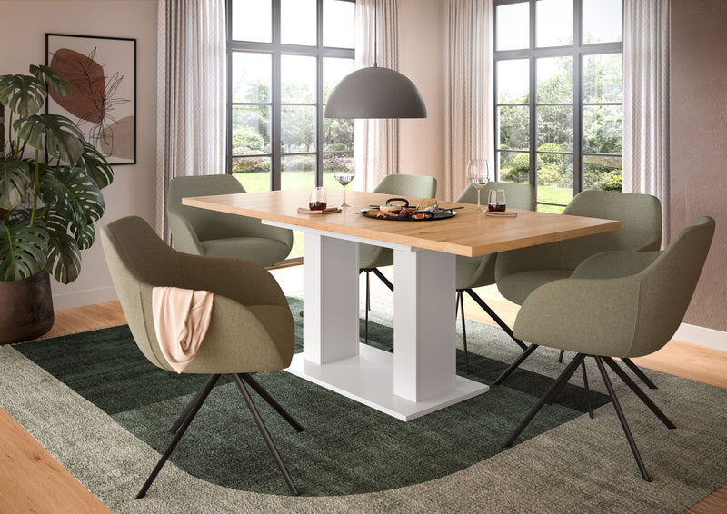 Esstisch ausziehbar Weiß Artisan 150-190x76x90 cm Doppelsäulenfuß