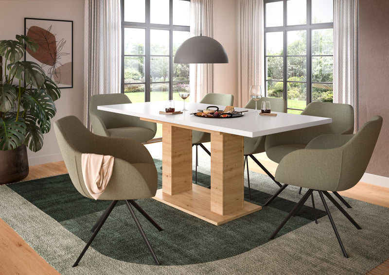 Esstisch ausziehbar Artisan/Weiß, 150-190 cm, Doppelsäulen-Fußgestell