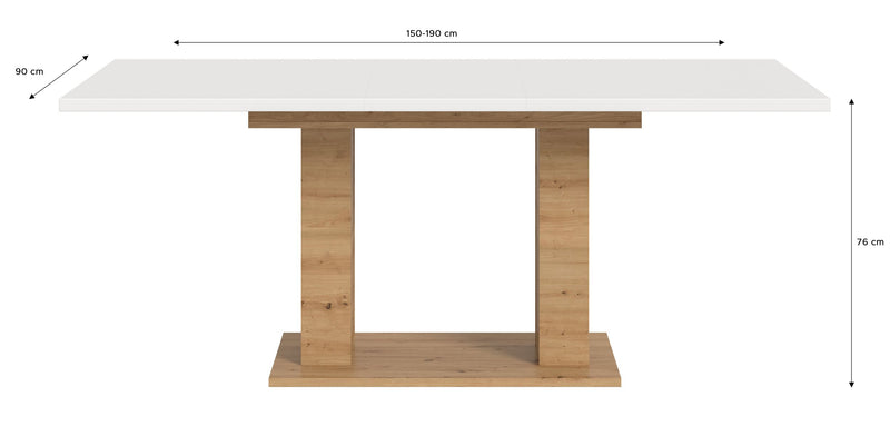 Esstisch ausziehbar Artisan/Weiß, 150-190 cm, Doppelsäulen-Fußgestell