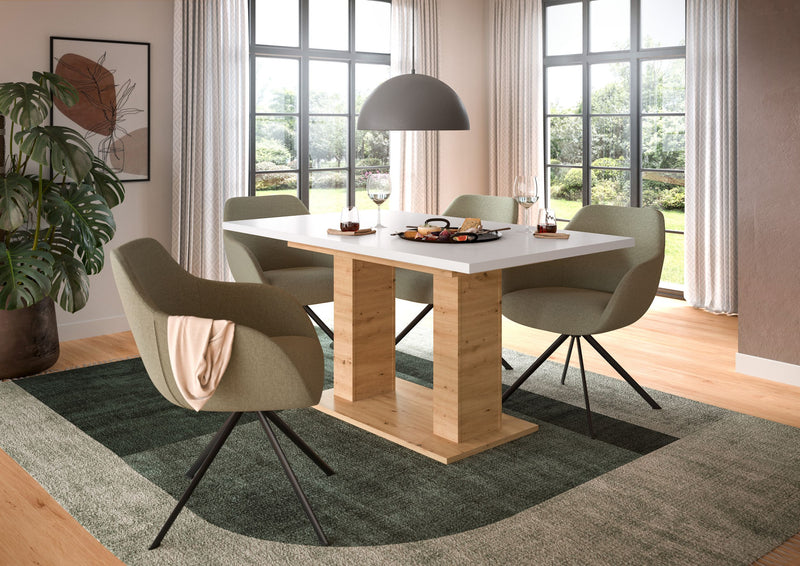Esstisch ausziehbar Artisan/Weiß, 150-190 cm, Doppelsäulen-Fußgestell
